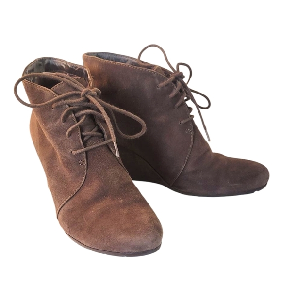Clarks Shoes - Clarks Bendables Boots Brown Suede Wedge Lace Up Ankle Wedge
